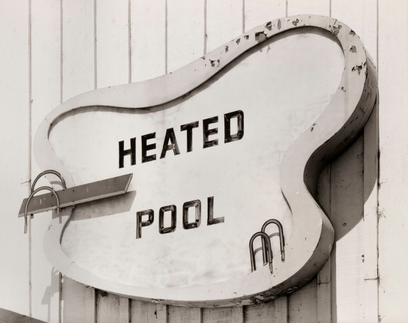 Jim Dow (American, b. 1942) '"Heated Pool" Sign at Motel. US 99, Bakersfield, California' 1975