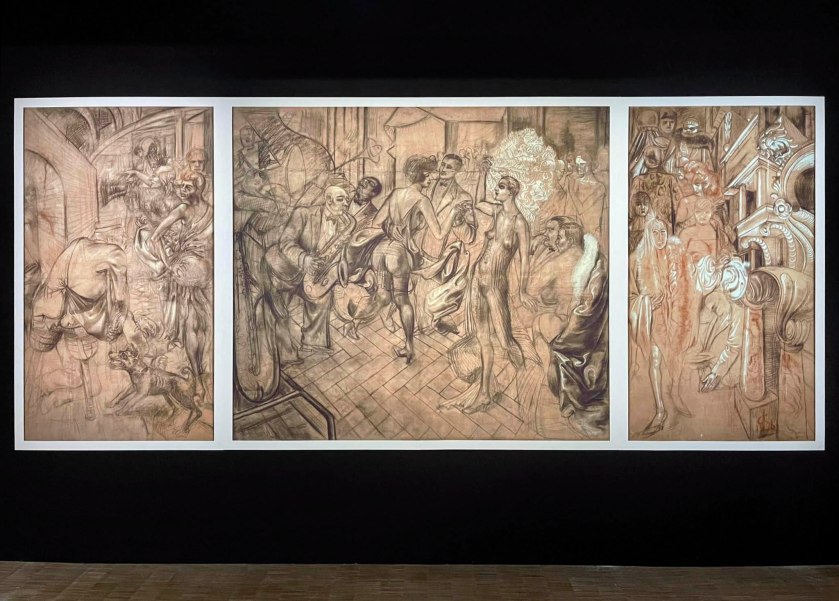 Otto Dix (German, 1891-1969) 'Karton zum "Groβstadt-Triptychon"' (Cartoon for "The Grande Ville triptych") 1927-1928 (installation view)