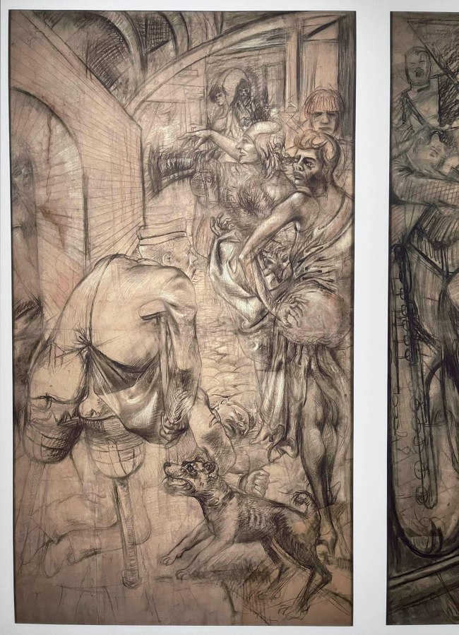 Otto Dix (German, 1891-1969) Karton zum "Groβstadt-Triptychon" (Cartoon for "The Grande Ville triptych") 1927-1928 (installation view detail)