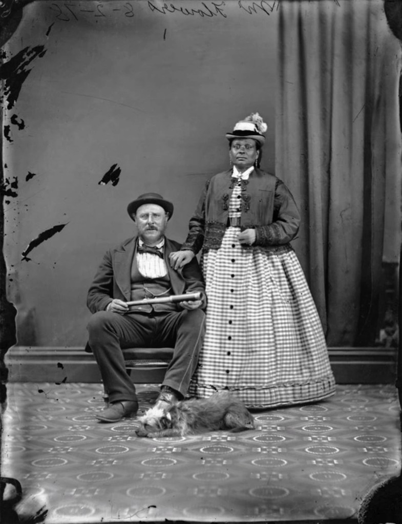 William James Harding (New Zealand, 1826-1899) 'Captain Nathaniel Flowers and wife Margaret, with a dog' 1878