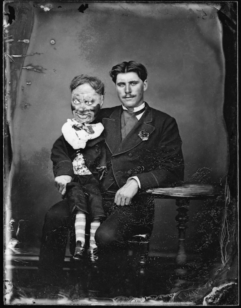 William James Harding (New Zealand, 1826-1899) 'Lieutenant Herman with his ventriloquist dummy' c. 1877