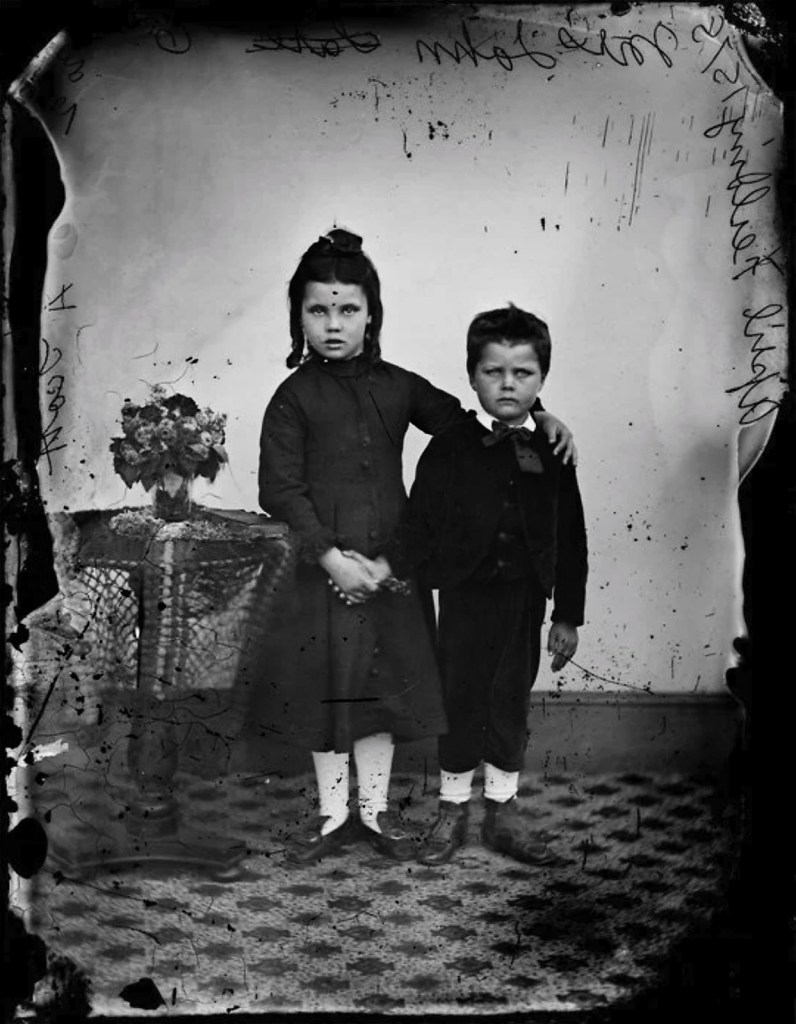 William James Harding (New Zealand, 1826-1899) 'Master Percival Thomas Scott and his sister, of Feilding' April 1878 from the exhibition 'Between skin & shirt: The photographic portraits of William Harding' at the National Library of New Zealand Gallery, Wellington, May - Oct, 2022