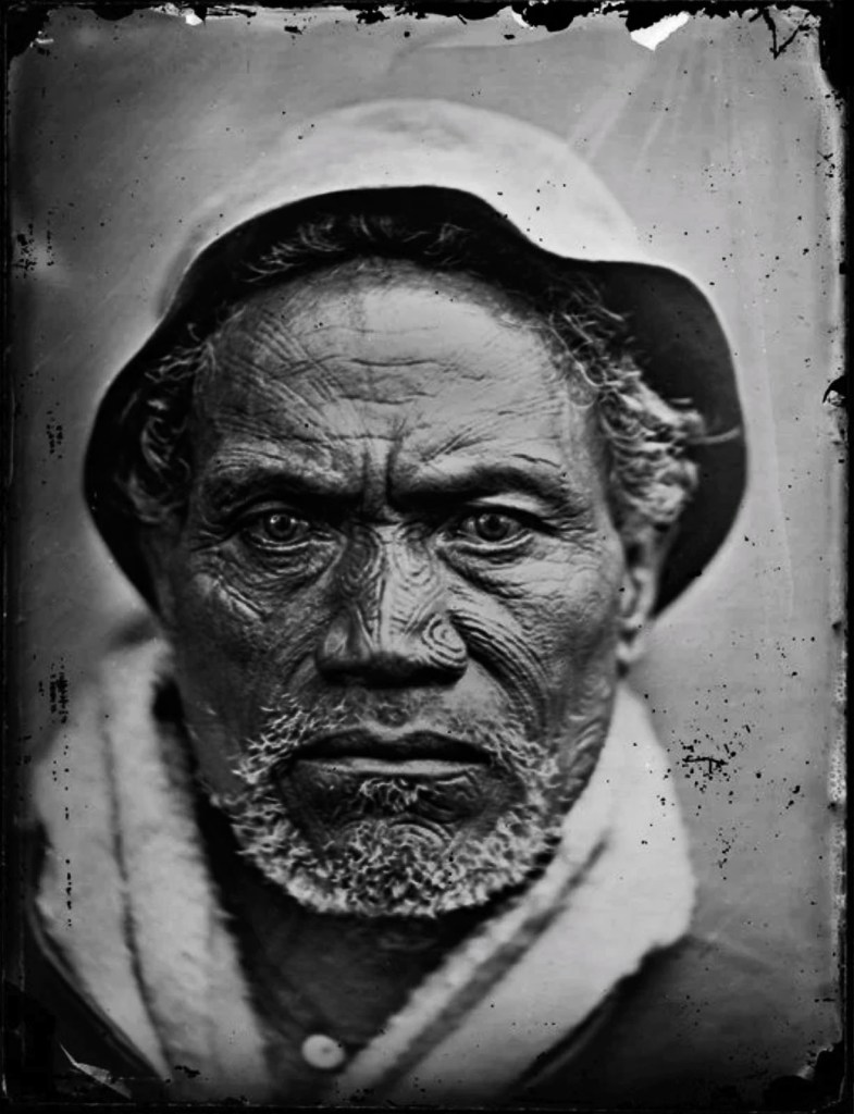 William James Harding (New Zealand, 1826-1899) 'Unidentified Maori man, with moko, Whanganui district' 1860s