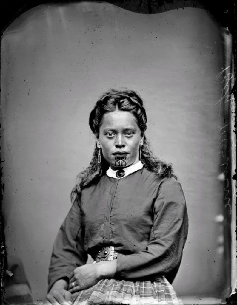 William James Harding (New Zealand, 1826-1899) 'Unidentified young Maori woman with clear chin moko' 1870-1889