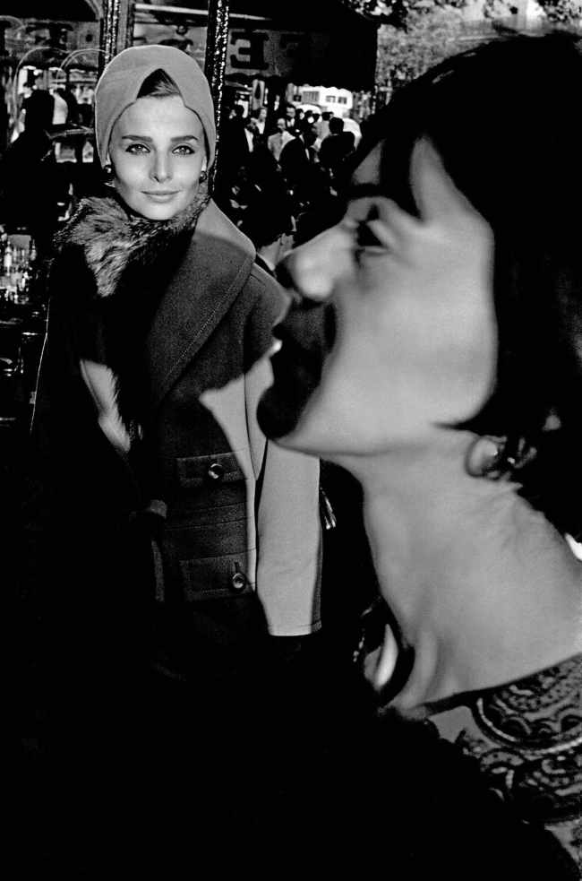 Frank Horvat (Italian, 1928-2020) 'Carol Lobravico et Iris Bianchi au café de Flore, haute couture française, Paris, for Harper's Bazaar' 1962