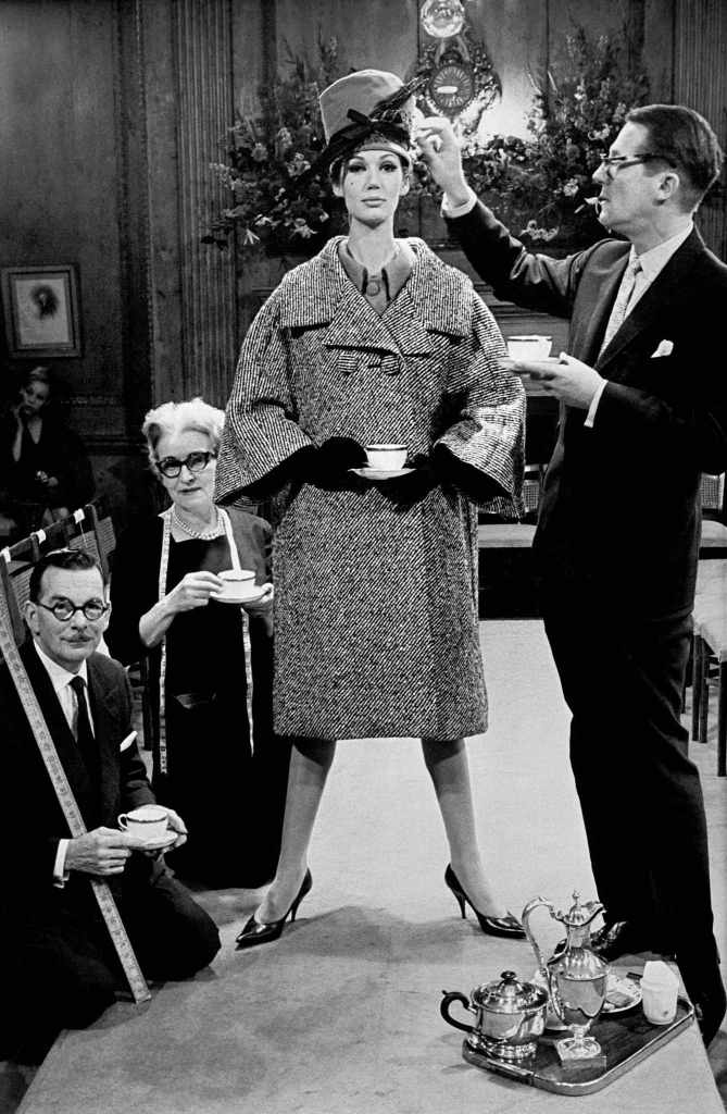 Frank Horvat (Italian, 1928-2020) 'Simone d'Aillencourt with designer Hardy Friends drinking tea, British high fashion, London, England, for British Vogue' 1961