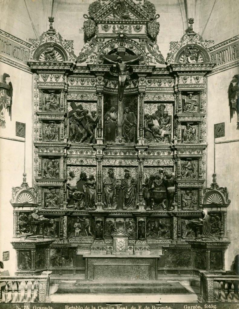 Rafael Garzón Rodríguez (1863-1923, photographer) 'Retablo (Altar) by F. de Borgoña, Capilla Real, Granada' c. 1890 from the exhibition 'In the Library: Photography and Travel in Sargent's Spain' at the National Gallery of Art, Washington, Oct - Dec, 2022