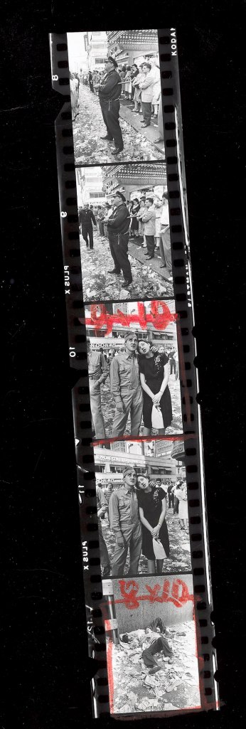 Alfred Eisenstaedt (German active in the United States, 1898-1995) 'Contact sheet w. frames from photographer Alfred Eisenstaedt's famed set of the sailor kissing the nurse and other images of the Times Square VJ‑Day celebrations' 1945 (detail)