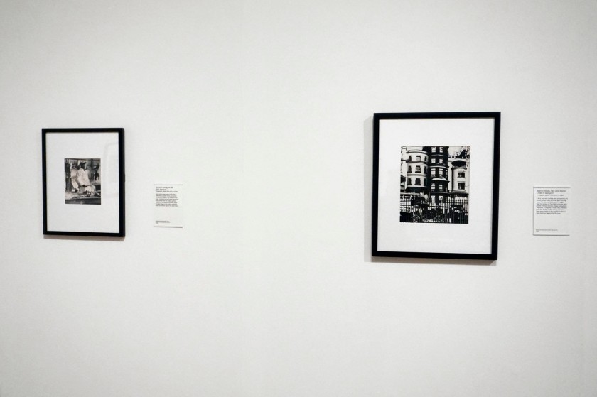 Installation view of the exhibition 'Bill Brandt: Inside the Mirror' at Tate Britain, London, October 2022 - January 2023 showing at left, Brandt's photograph 'Butcher in Notting Hill Gate' (1930); and at right, 'Regency Houses, Park Lane, Mayfair' (c. 1930-1939)