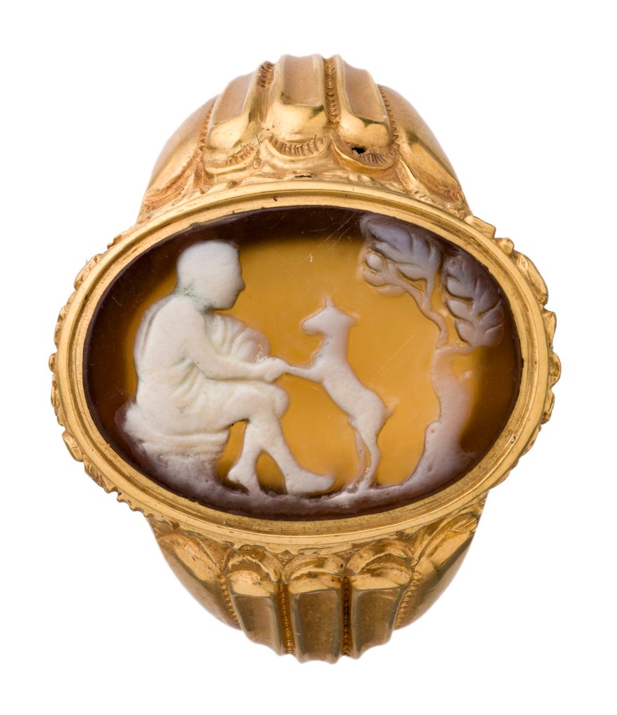 'Shepherd with kid' 1st century AD (cameo), 19th century (ring)