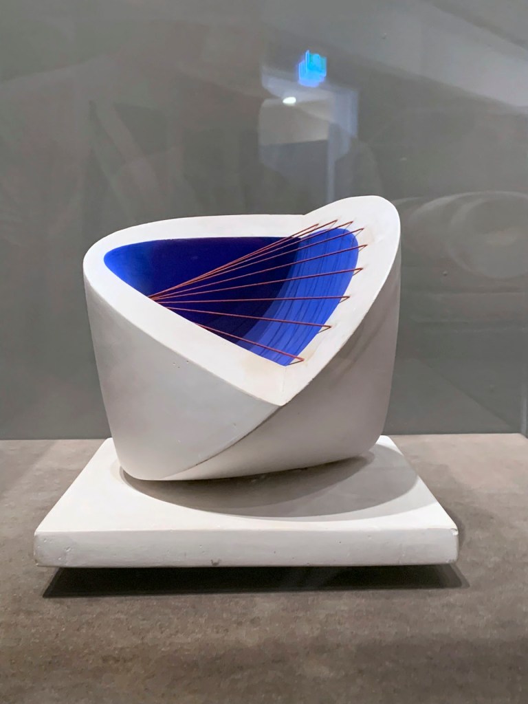 Barbara Hepworth (British, 1903-1975) 'Sculpture with Colour (Deep Blue and Red) [6]' 1940 (installation view) from the exhibition 'Barbara Hepworth: In Equilibrium' at the Heide Museum of Modern Art, Melbourne, Nov 2022 - March 2023