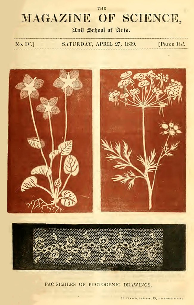 George William Francis. 'Fac-Similes of Photogenic Drawings' From 'The Magazine of Science' (27 April 1839) from the exhibition 'A New Power: Photography in Britain 1800-1850' at the S T Lee Gallery, Weston Library, Bodleian Libraries, Oxford, February - May, 2023