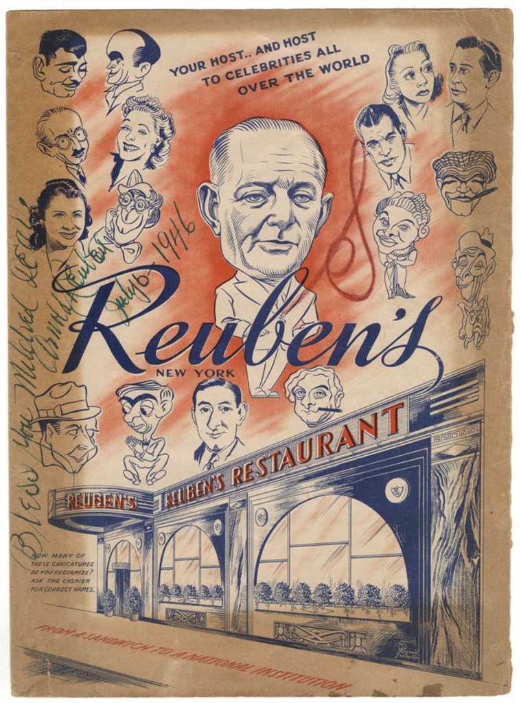 'Reuben's Delicatessen Menu [autographed by Arnold Reuben]' 1946