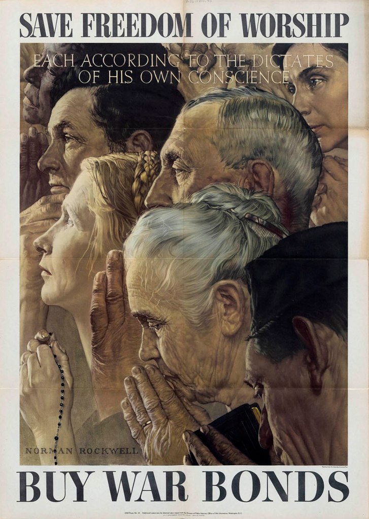 Norman Rockwell (American, 1894-1978) 'Save Freedom of Worship: Buy War Bonds' 1943