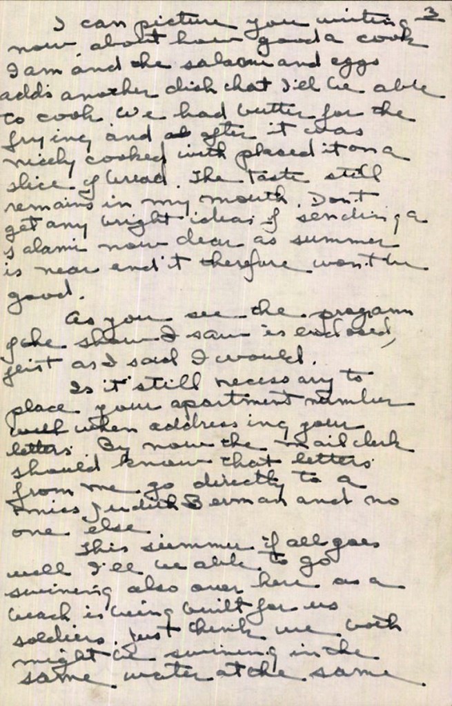 Benjamin Segan (American, 1924-2017) 'Letter to Judith Berman, April 23, 1944'