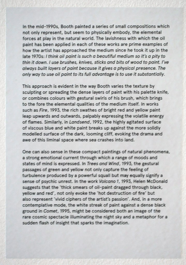Wall text from the exhibition 'Peter Booth' at TarraWarra Museum of Art