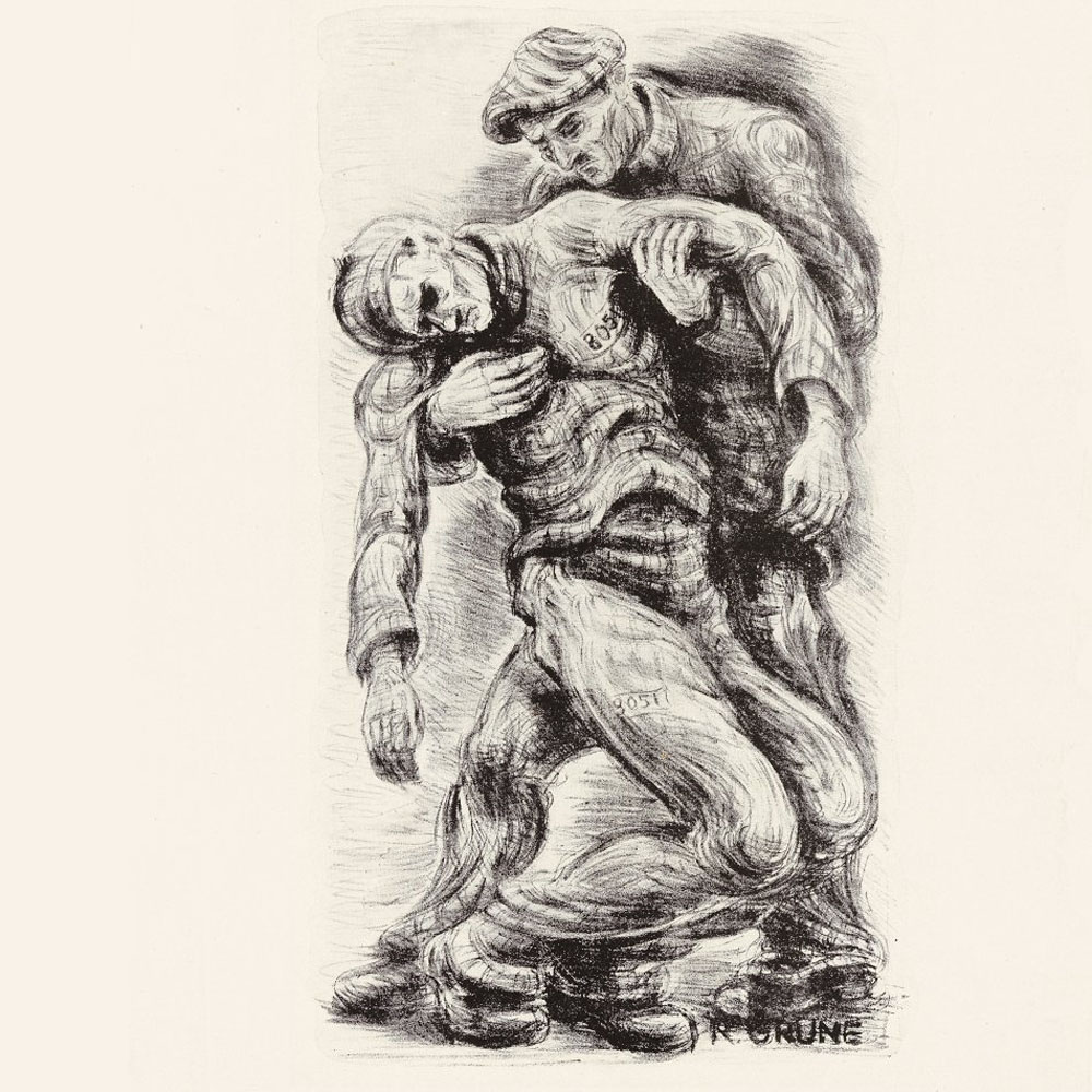 Richard Grune (German, 1903-1983) 'Solidarity: Prisoner Supports His Exhausted Comrade' 1945-1947 Richard Grune (German, 1903-1983) 'Solidarity: Prisoner Supports His Exhausted Comrade' 1945-1947