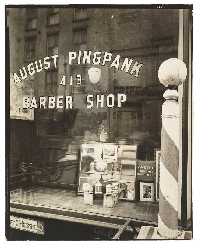 Berenice Abbott (American, 1898-1991) 'Pingpank Barbershop, 413 Bleecker Street, Manhattan' 1938