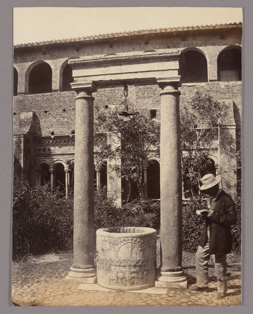A. De Bonis (Italian, active 1850-1870) (attributed) 'Rome: Man Reading in the Garden of the Cloister of San Giovanni in Laterano' c. 1855-1860