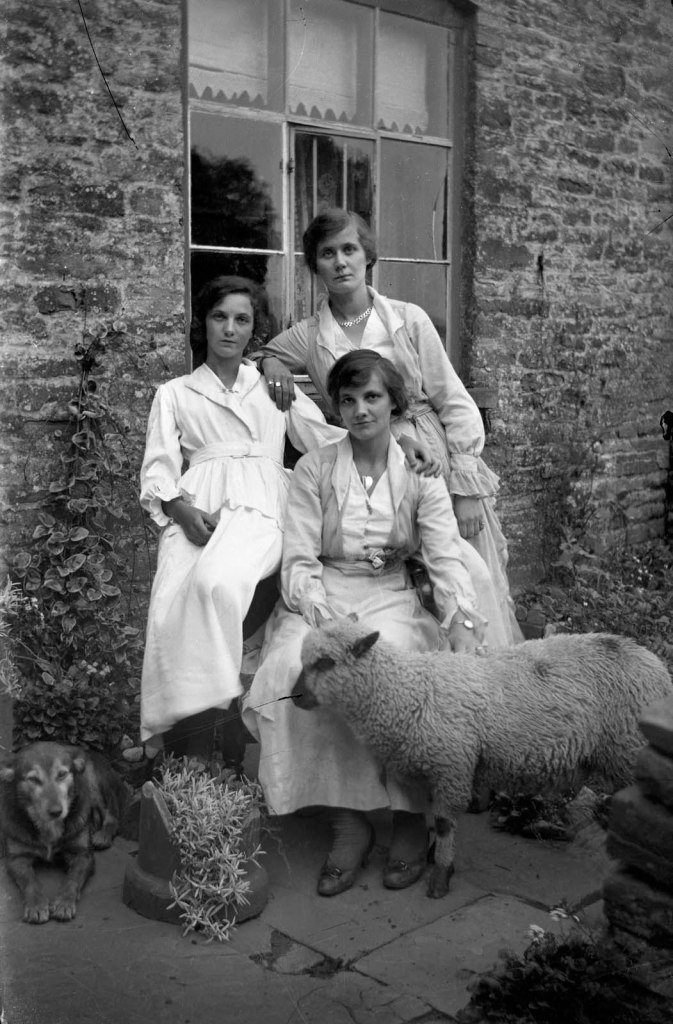 Richard Jenkins (British, 1890-1964) 'Untitled [Three women, sheep and dog]' Nd