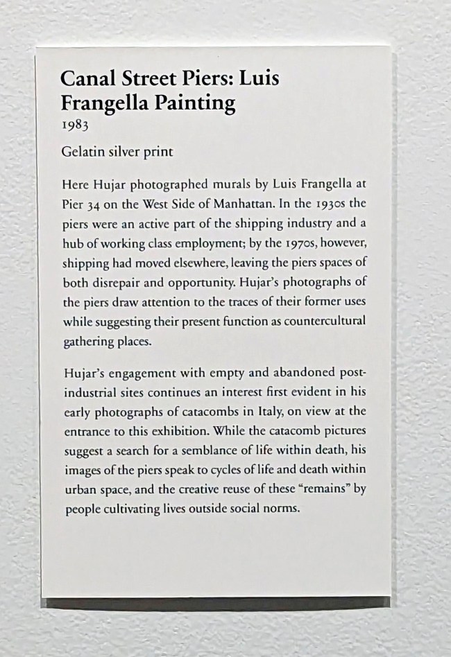'Canal Street Piers: Luis Frangella Painting' wall text from the exhibition 'Peter Hujar: Performance and Portraiture' at the Art Institute of Chicago