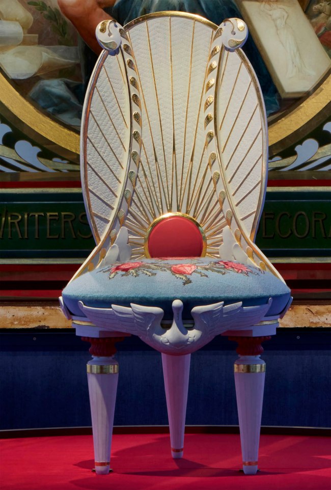 International Conservation Services Pty Ltd (maker, Australia) 'Chair, reproduction, based on Lucien Henry, 'Lyrebird' or 'staghorn fern' design' 2000 (installation view)