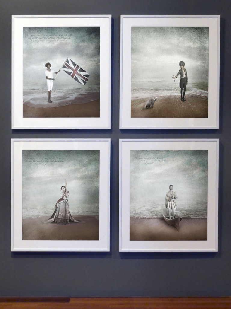 Installation view of the exhibition 'Photography: Real & Imagined' at The Ian Potter Centre: NGV Australia, Melbourne showing four photographs from Michael Cook's 'Civilised' series (2012)