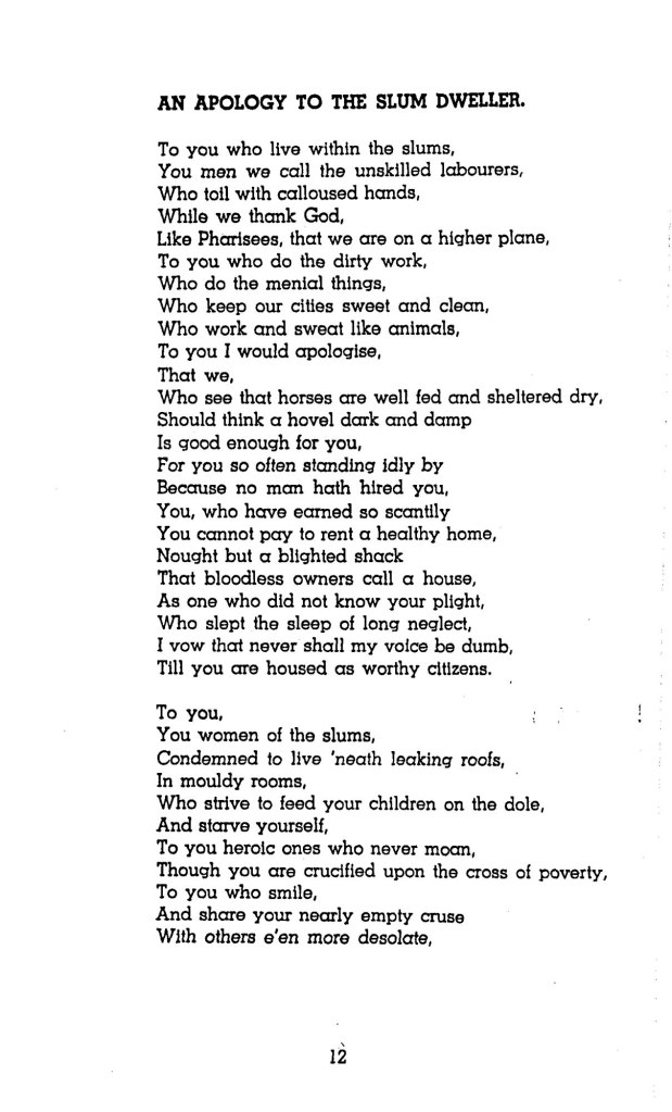 F. Oswald Barnett. "An Apology to the Slum Dweller" 1945?