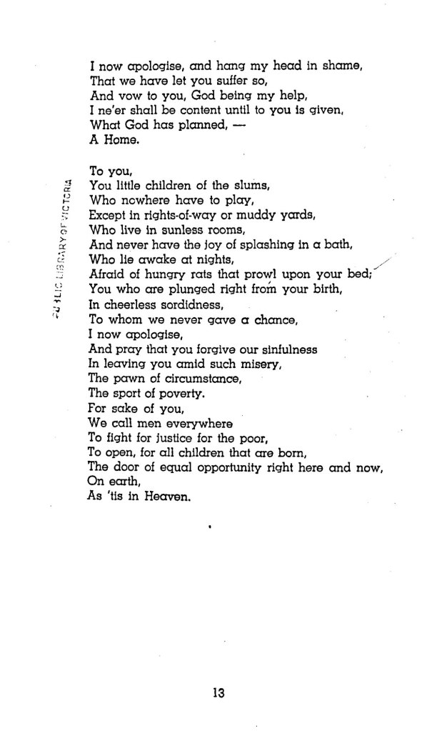 F. Oswald Barnett. "An Apology to the Slum Dweller" 1945?