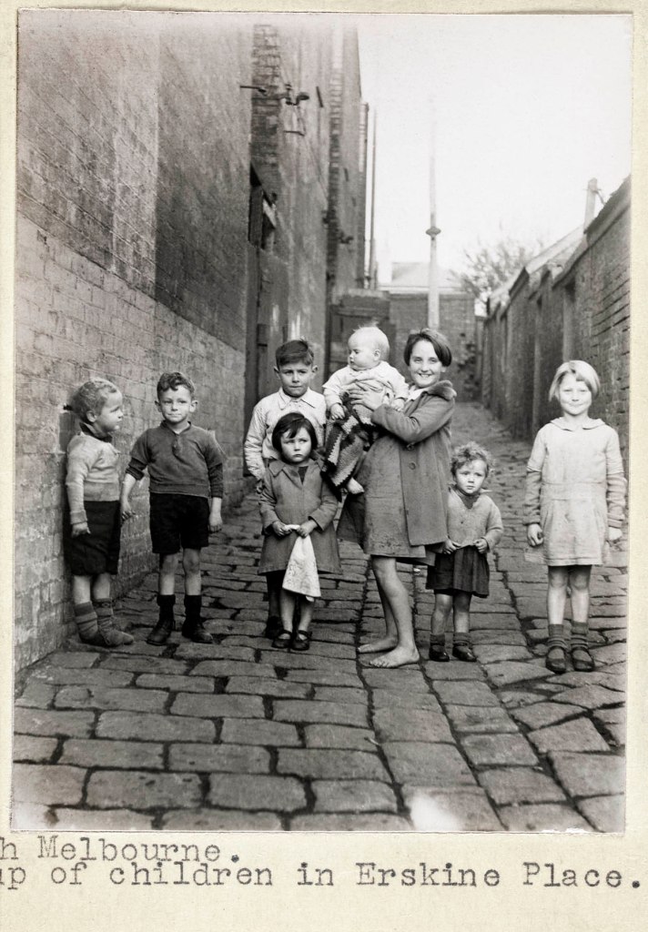 F. Oswald Barnett (Australian, 1883-1972) 'North Melbourne. Group of children in Erskine Place' c. 1935