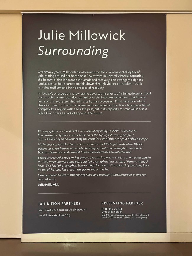 Wall text from the exhibition 'Julie Millowick: Surrounding' at the Castlemaine Art Museum