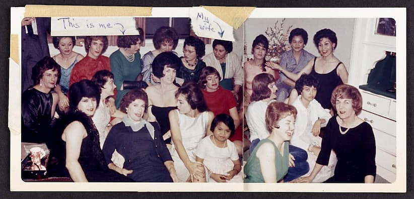 Unknown photographer (American) 'Large group in the living room with Louise Lawrence' 1963