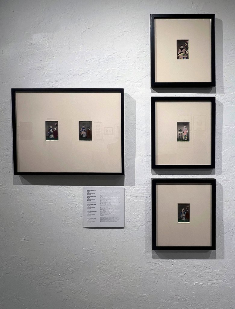 Installation view of the exhibition 'Dragon Women: Early Chinese Photography' at the Loewentheil Photography of China Collection showing various portraits of Chinese women on carte de visite