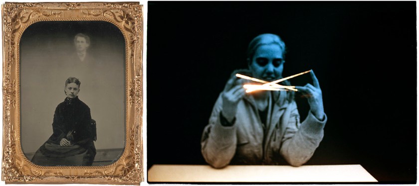 At left, Unknown maker (American) '[Seated Woman with "Spirit" of a Young Man]' about 1865-1875; and at right, Lieko Shiga (Japanese, b. 1980) 'Talking with Me' 2005 From the series 'Lilly'