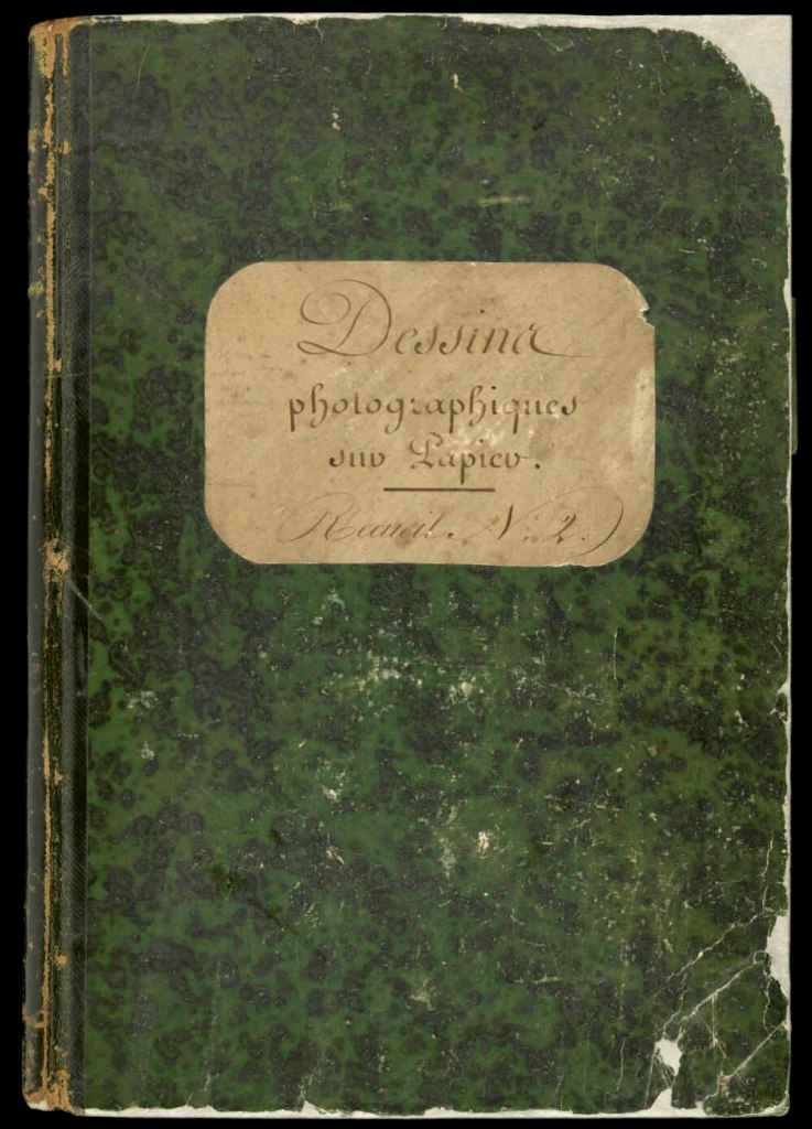 Hippolyte Bayard (French, 1801-1887) William Henry Fox Talbot (English, 1800-1877) Samuel Buckle (British, 1808-1860) Nicolaas Henneman (British, 1813-1893) Reverend Calvert Jones (British, 1804-1877) David Kinnebrook (English, 1819-1865) M.H. Nevil Story-Maskelyne (British, 1823-1911) Unknown maker. 'Cover of Dessins photographiques sur Papier. Recueil No. 2. [The "Bayard Album"]' 1839-1855