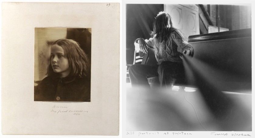 L-R: 'Annie (My very first success in Photography)', by Julia Margaret Cameron, 1864; 'Self Portrait at Thirteen' by Francesca Woodman, 1972