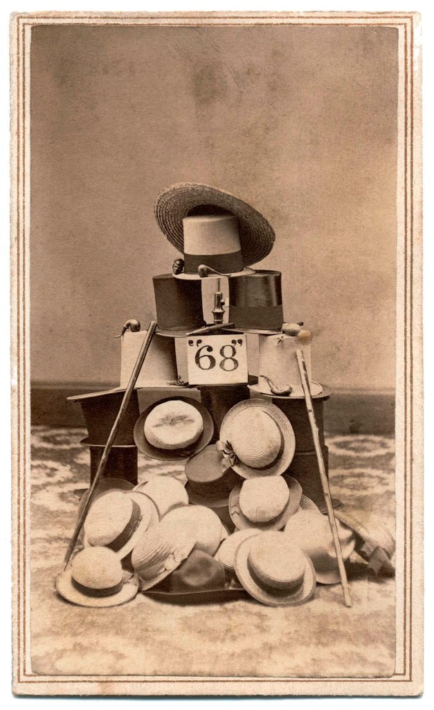 Pine & Bell (photographic studio) (American, active 1860s, Troy, New York) William H. Bell (American born England, Liverpool 1831-1910 Philadelphia, Pennsylvania) George W. Pine (American, active 1860s, Troy, New York) '[Display of Hats and Accessories of 1868]' 1868