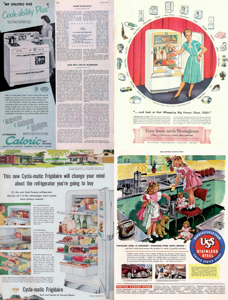 'Mural of household appliance advertisements published in different American magazines' 1947-1962 (detail)