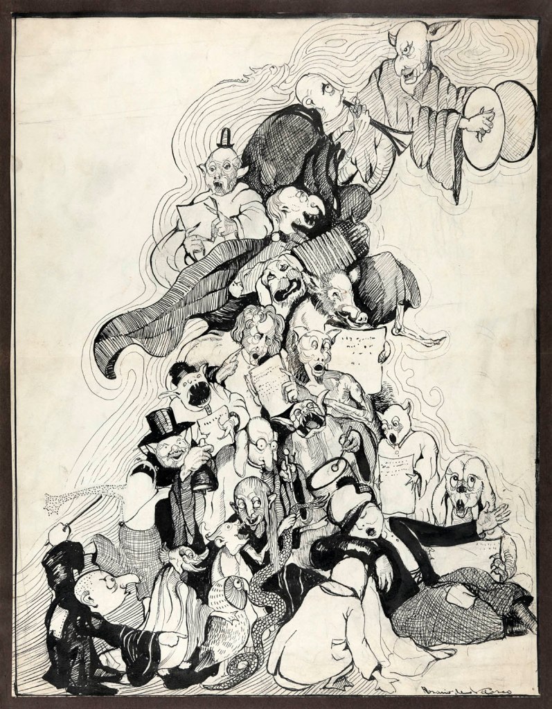 Rosario de Velasco (Spanish, 1904-1991) ''The Hullabaloo Gave Him Serious Nightmares', drawing for María Teresa León’s book 'Cuentos para soñar' (Tales to dream about)' (La algarabía ciudadana proporcionó serias pesadillas 1927. Dibujo para el libro Cuentos para soñar de María Teresa León) 1927