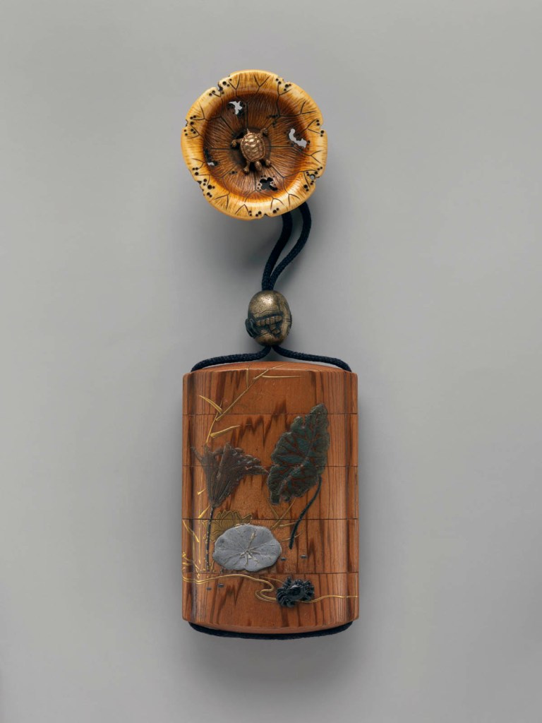 Meiji period (1868-1912) 'Inrō with Lotus and Crab (obverse); Lotus and Tadpole (reverse)' Second half 19th century