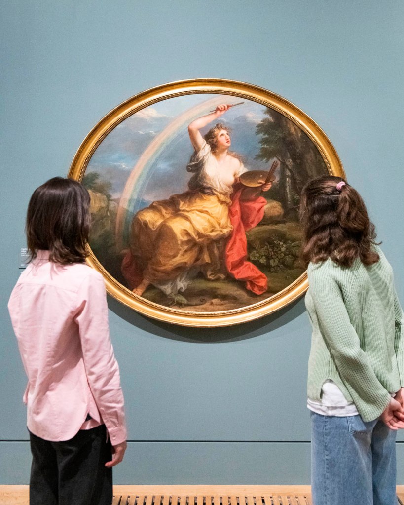 Installation view of the exhibition 'Now You See Us Women Artists in Britain 1520-1920' at Tate Britain showing Angelica Kauffman's 'Colouring' 1778-1780