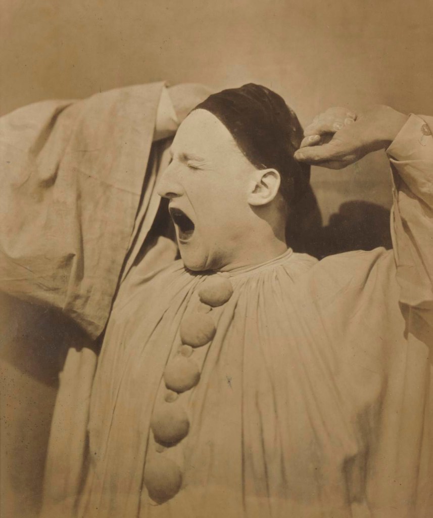 Alban-Adrien Tournachon (French , 1825-1903) and Nadar [Gaspard Félix Tournachon] (French, 1820-1910) 'Pierrot Yawning' 1854 from the exhibition 'Still Performing: Costume, Gesture, and Expression in 19th Century European Photography' at the Nelson-Atkins Museum of Art, Kansas City