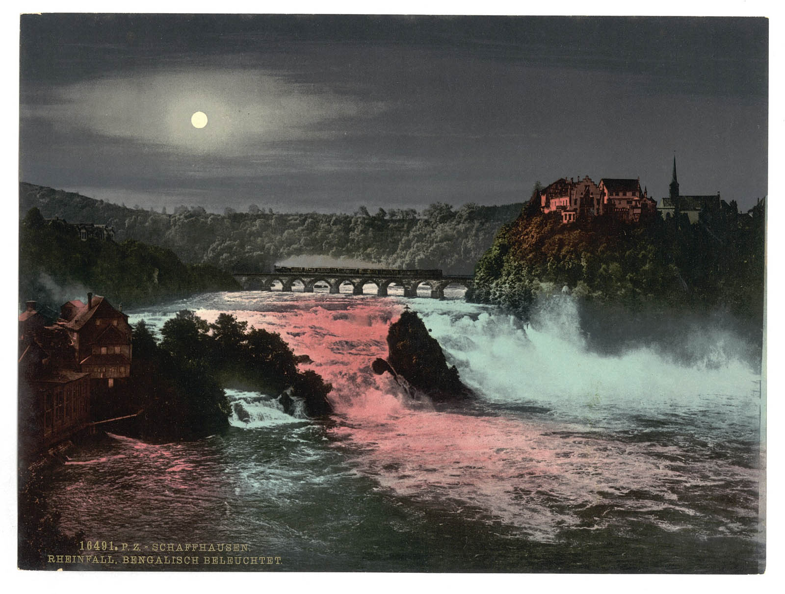 Photochrom Print Collection (photographer) 'The Falls of the Rhine, by Bengal Light, Schaffhausen, Switzerland' between 1890 and 1900 Photochrom Print Collection (photographer) 'The Falls of the Rhine, by Bengal Light, Schaffhausen, Switzerland' between 1890 and 1900