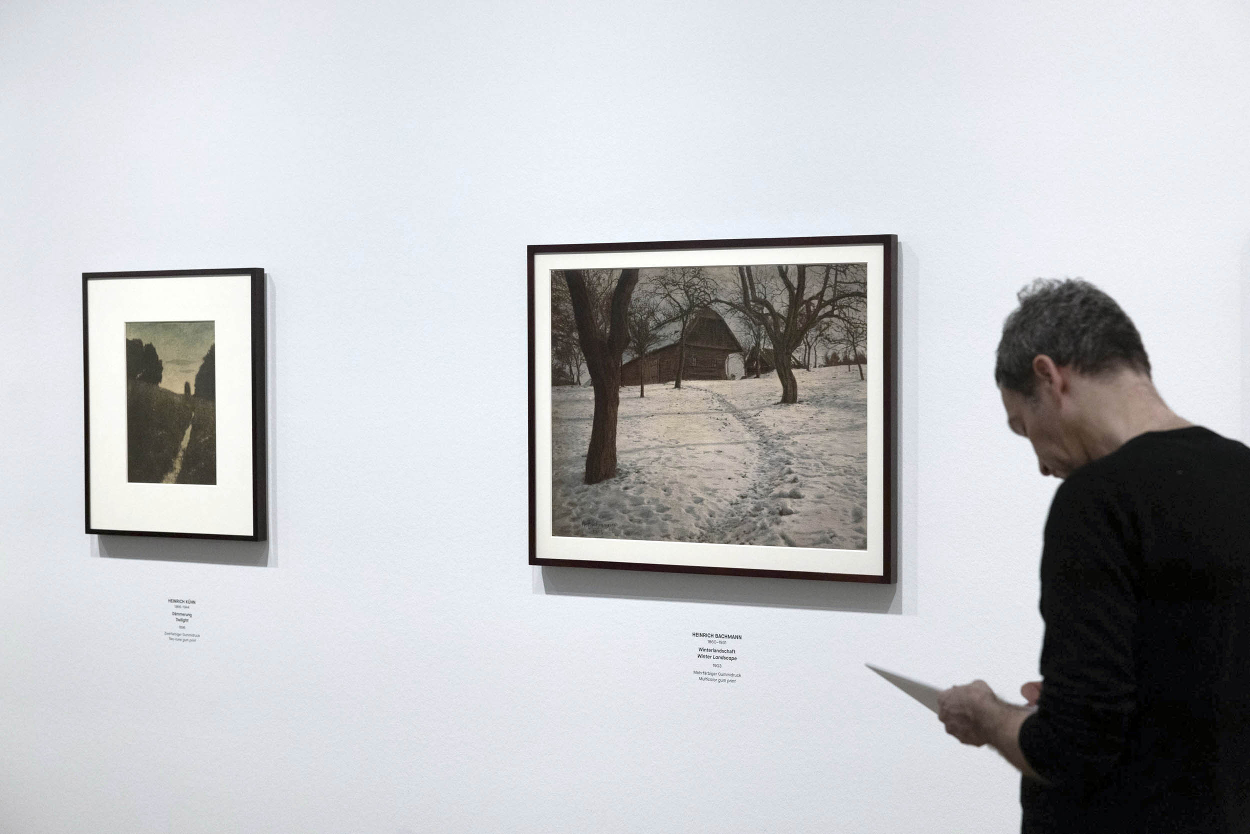 Installation view of the exhibition 'True Colors: Color in Photography from 1849 to 1955' at Albertina Modern, Vienna showing at left, Heinrich Kühn's 'Twilight' 1896 (below); and at right, Heinrich Bachmann's 'Winter Landscape' 1903 Installation view of the exhibition 'True Colors: Color in Photography from 1849 to 1955' at Albertina Modern, Vienna showing at left, Heinrich Kühn's 'Twilight' 1896 (below); and at right, Heinrich Bachmann's 'Winter Landscape' 1903