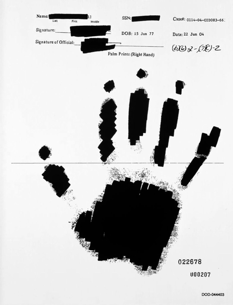 Jenny Holzer (American, b. 1950) 'Right Hand DOD-044403' 2007