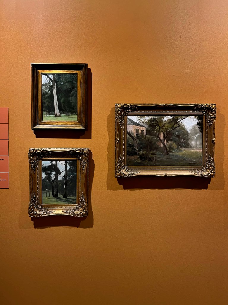 A E Newbury (Australian, 1891-1941) 'White Gum and Pines' 1919; 'Morning Light' 1919; and 'The Old Garden' 1919