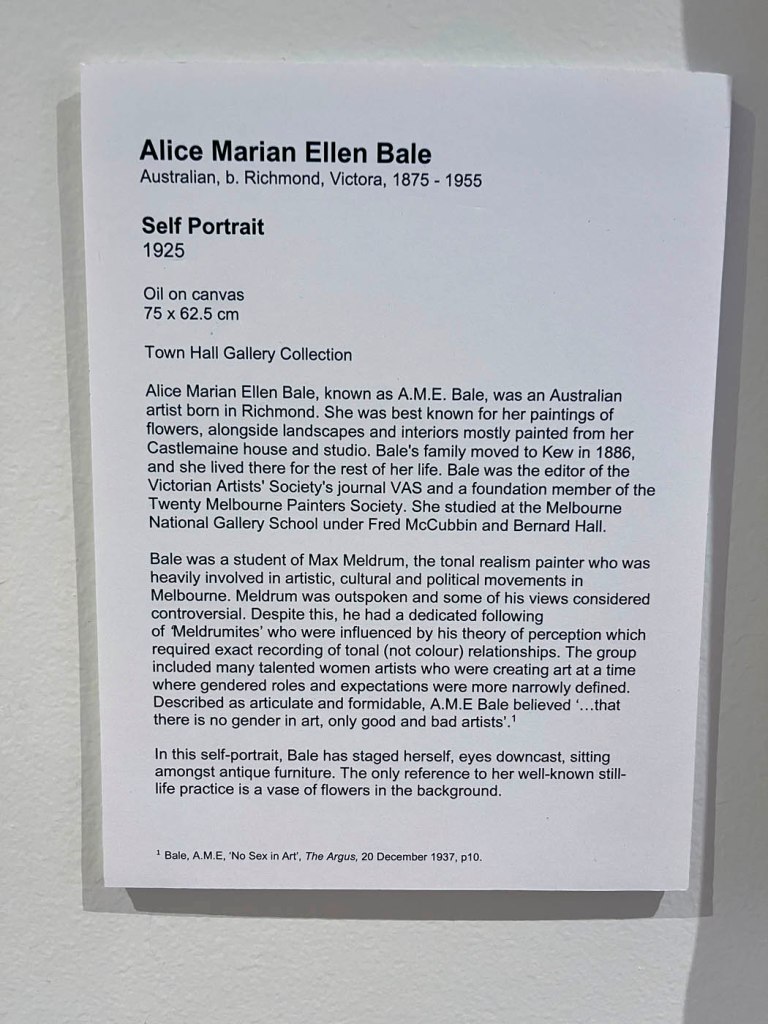 'Australian Tonalism' Alice Bale self portrait wall text
