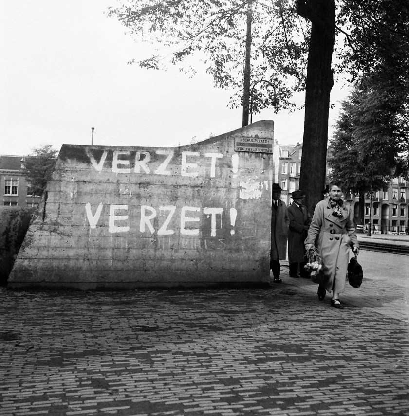 Cas Oorthuys (Dutch, 1908-1975) 'Resistance slogans on a bomb shelter at Kwakersplein, Amsterdam' 1944-1945 from the exhibition 'The Underground Camera' at Foam, Amsterdam, May - Sept, 2025