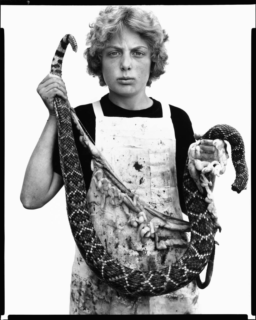 Richard Avedon (American, 1923-2004)
'Boyd Fortin, thirteen year old rattlesnake skinner, Sweetwater, Texas, March 10, 1979' 1979