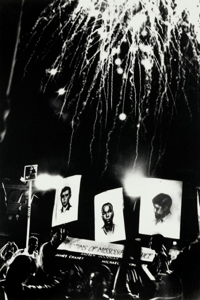 Bob Fletcher (American, b. 1938) 'Placards of Goodman, Chaney, and Schwerner at a Demonstration on the boardwalk during the Democratic National Convention, Atlantic City, New Jersey' 1964